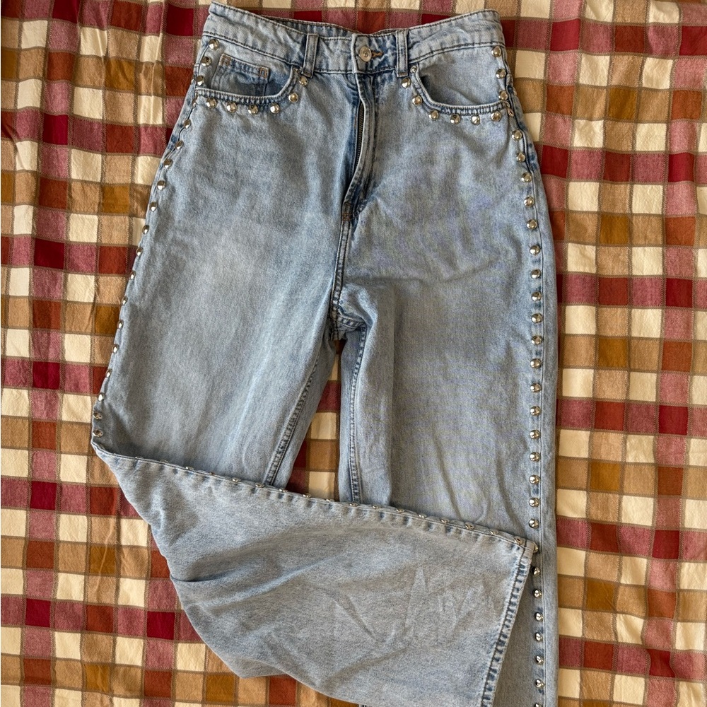 Divided Light Blue Straight Leg Jeans with Studs